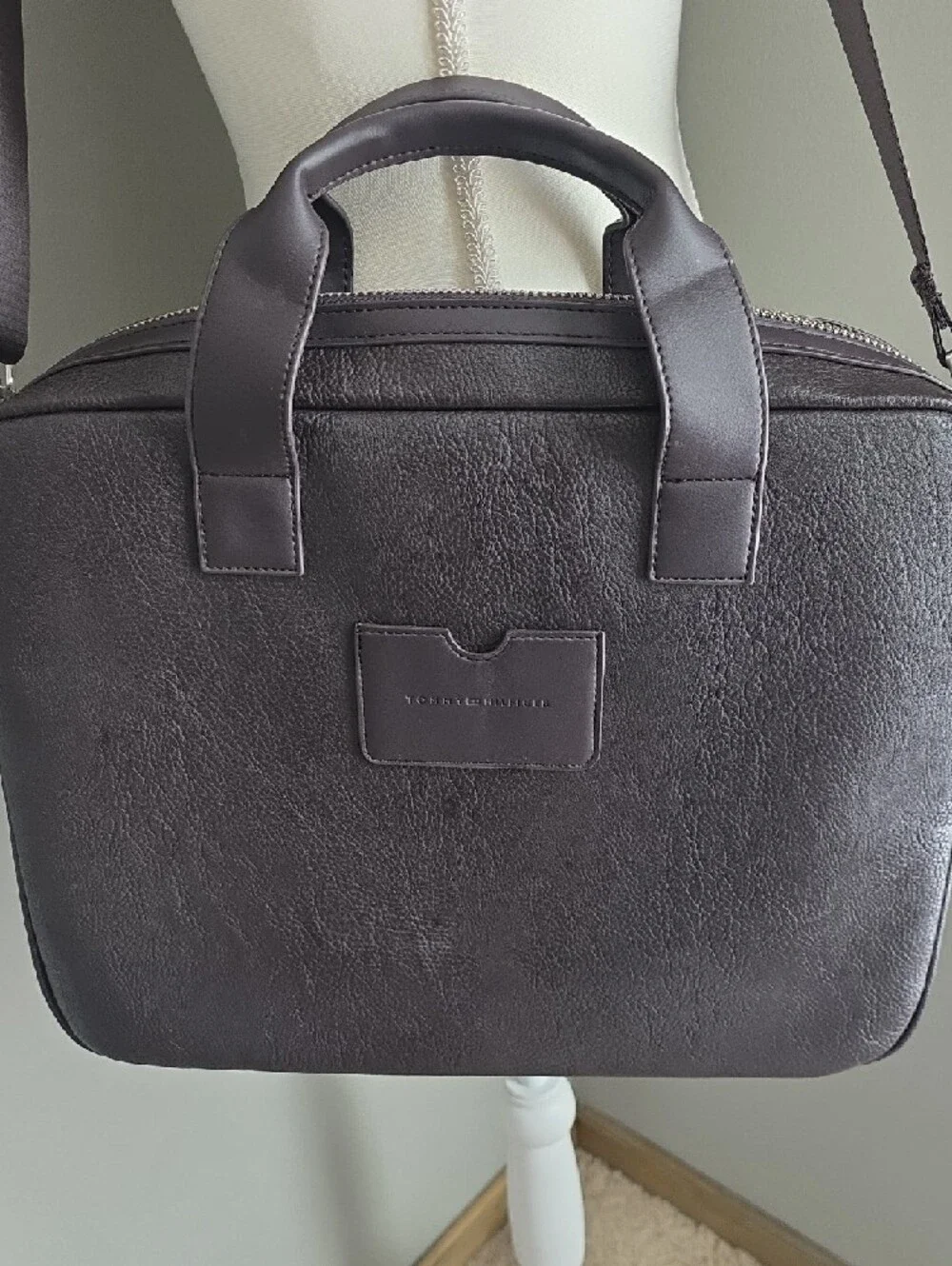 Tommy Hilfiger Men's Dark Brown Laptop Briefcase with Shoulder Strap